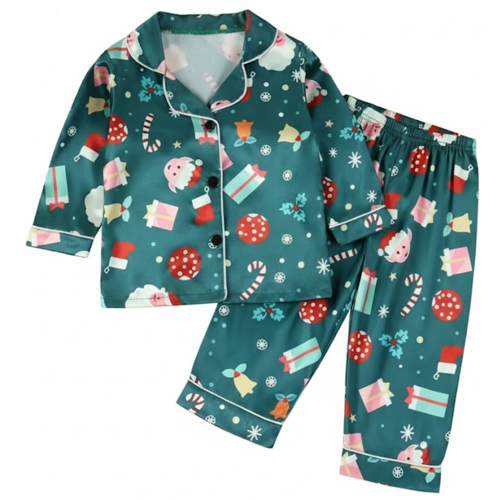 Cartoon Print Long Sleeve Pajamas for Kids with Christmas and Thanksgiving Design