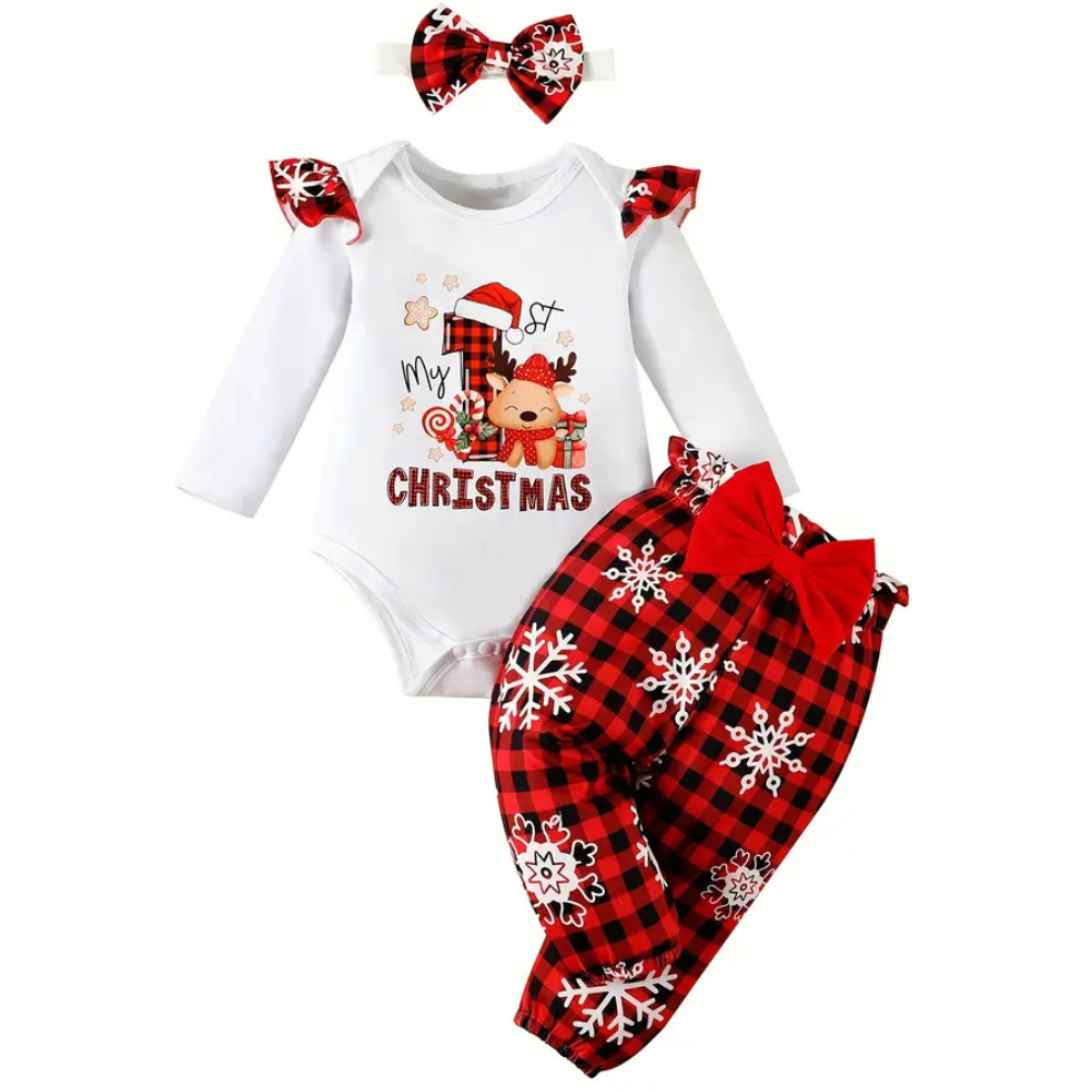 Christmas Outfit for Girls with Letter Print Top and Plaid Pants Set