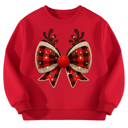 Fleece Lined Christmas Sweatshirt With Festive Bow For Girls