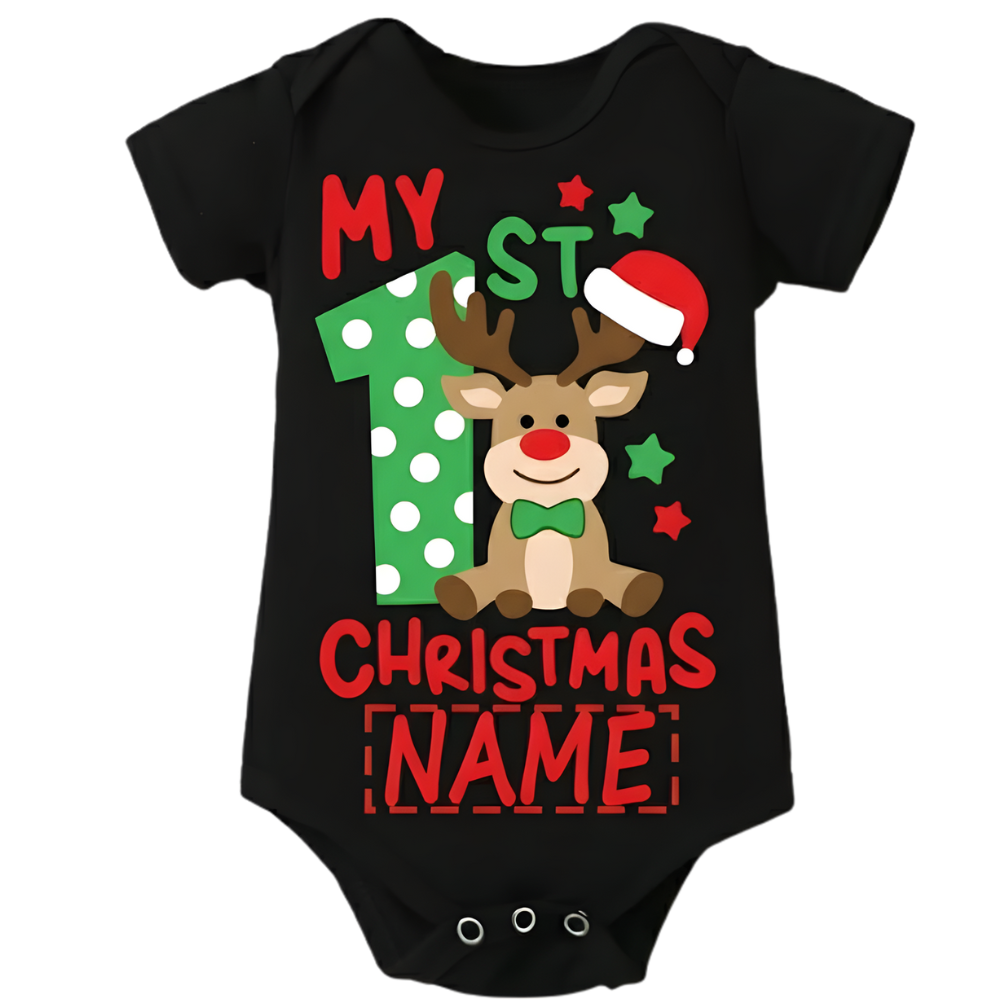 Custom Reindeer Print Personalized Christmas Baby Jumpsuit