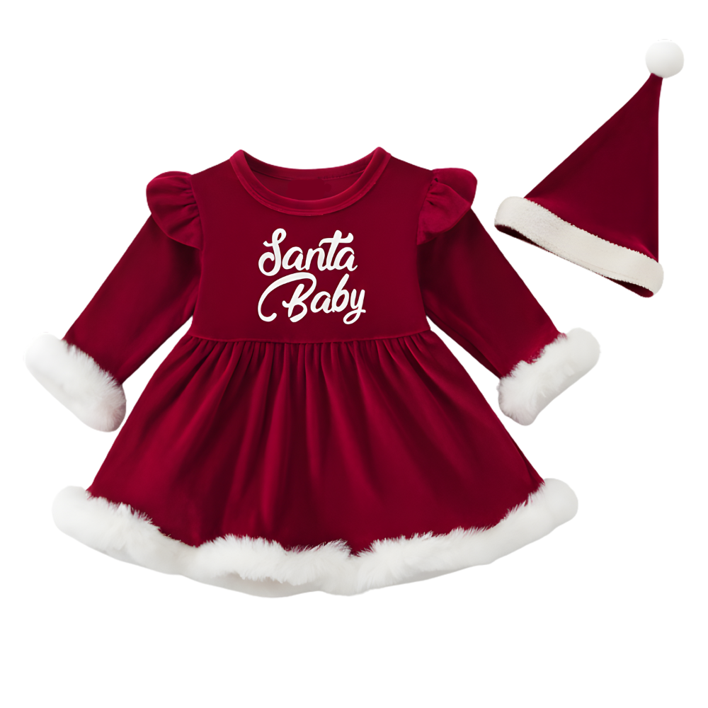 Christmas Gift Printed Girls Romper With 2 Piece Hat  Set