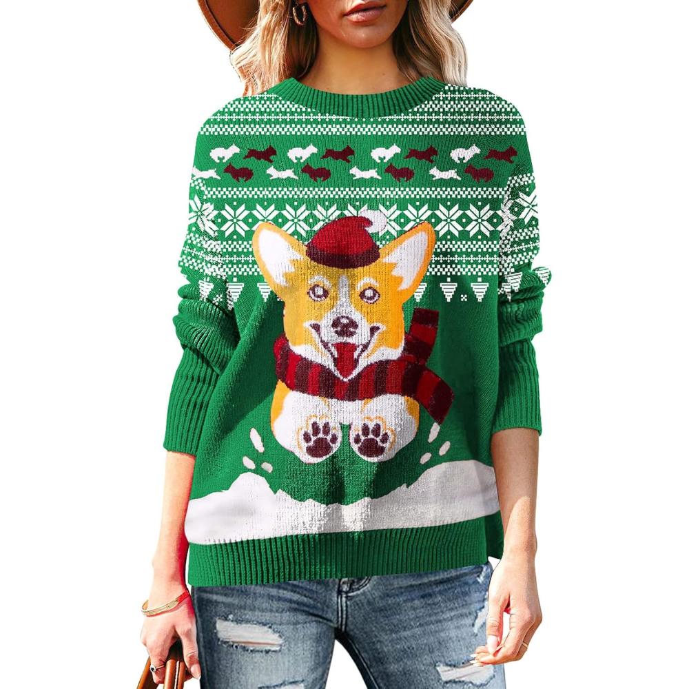 Long Sleeve Christmas Sweater With Holiday Print-Cozy Knit Sets