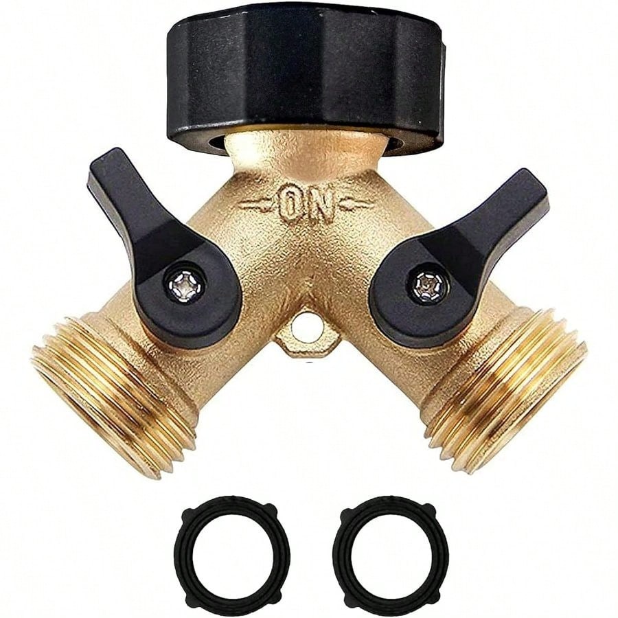 Heavy Duty Brass Garden Hose Y Splitter With 2 Valves And Washers