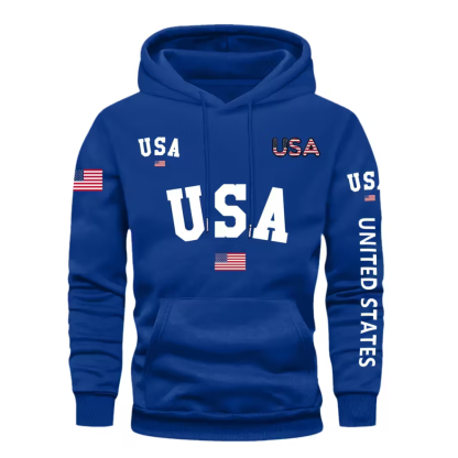 Men USA Flag Hoodie Casual Long Sleeve Pullover With Drawstring