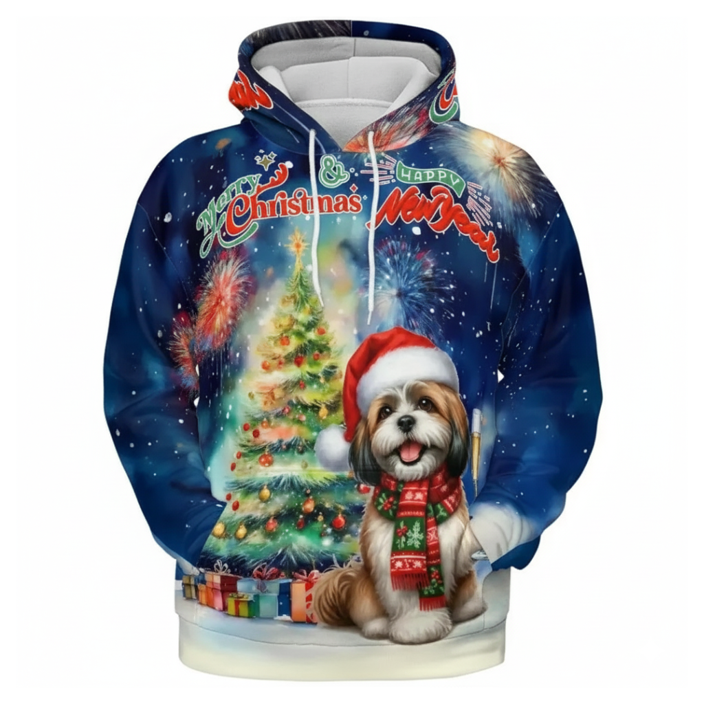 Allover Christmas Dog Print Hoodie