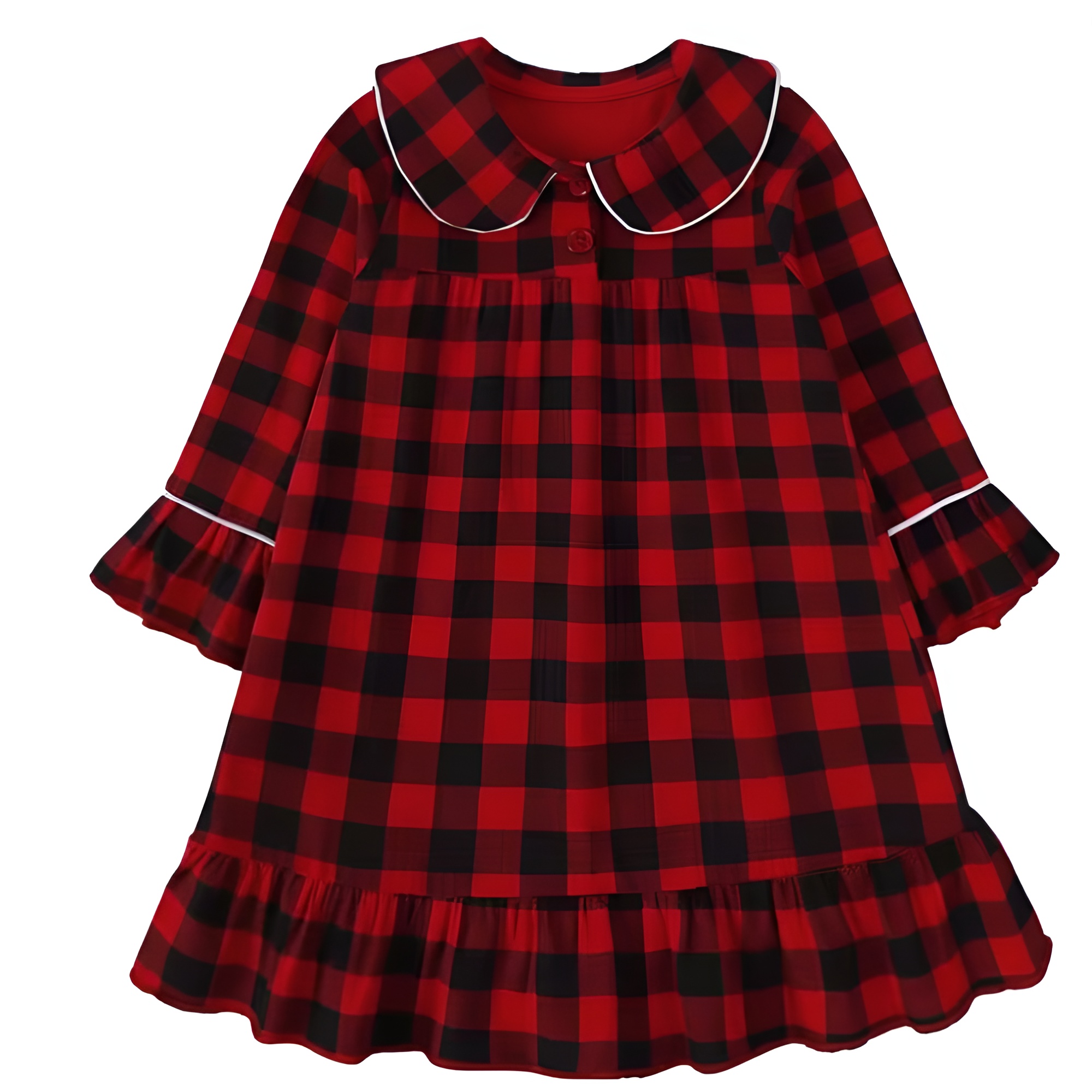 Check Ruffle Hem Long Sleeve Dress