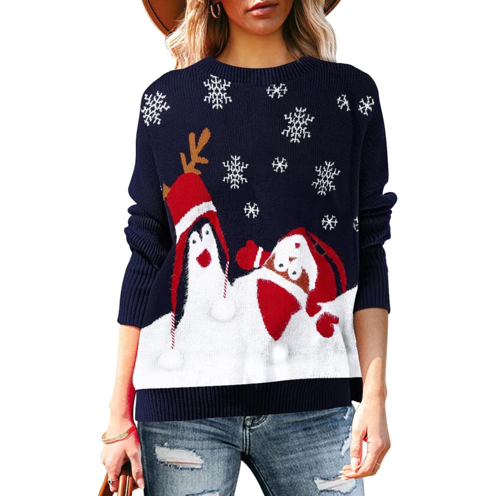Long Sleeve Christmas Sweater With Holiday Print-Cozy Knit Sets