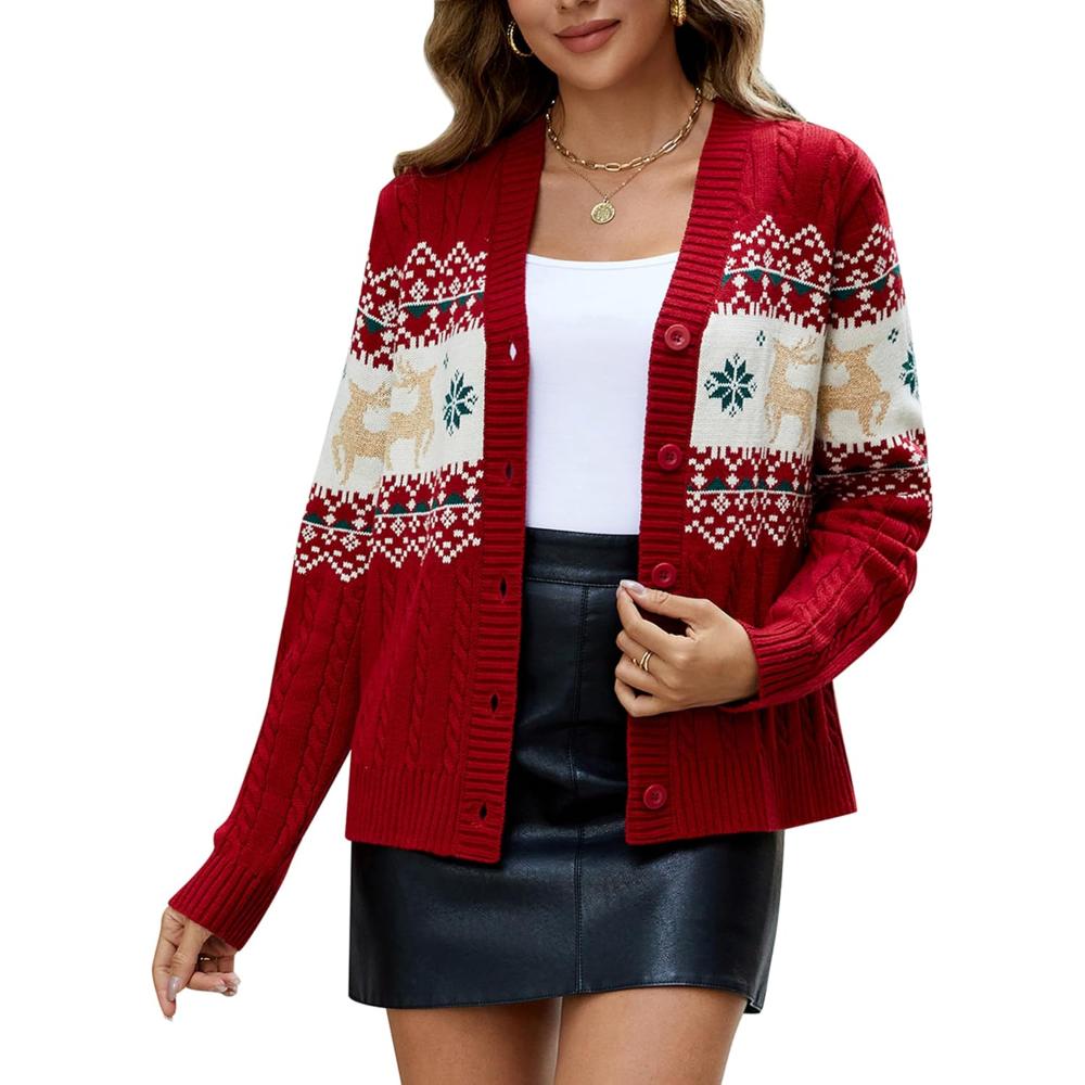 Holiday Cardigan Sweater With Button Detail-Cozy Knit Sets