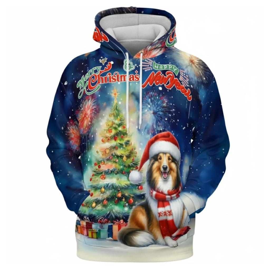 Allover Christmas Dog Print Hoodie