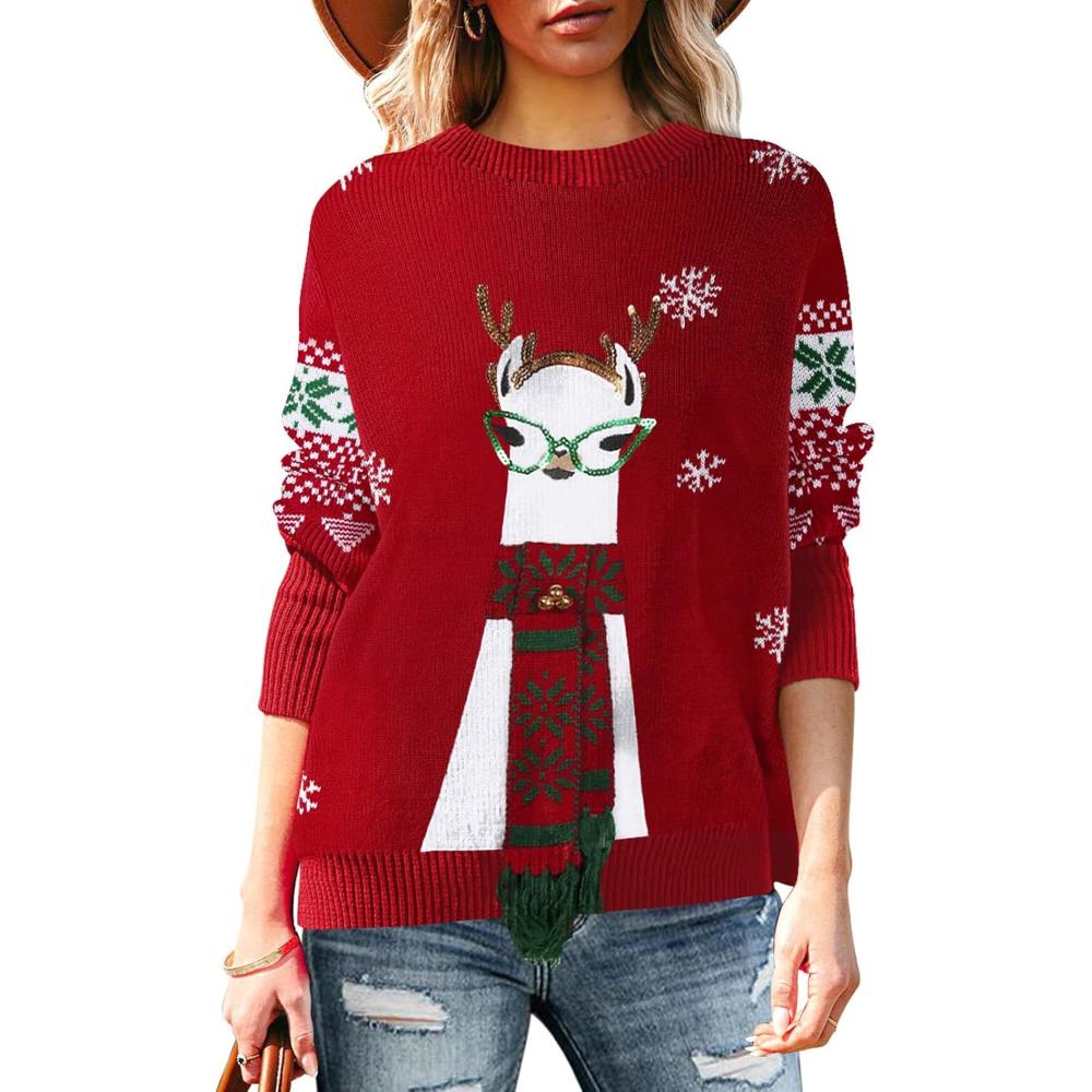 Long Sleeve Christmas Sweater With Holiday Print-Cozy Knit Sets