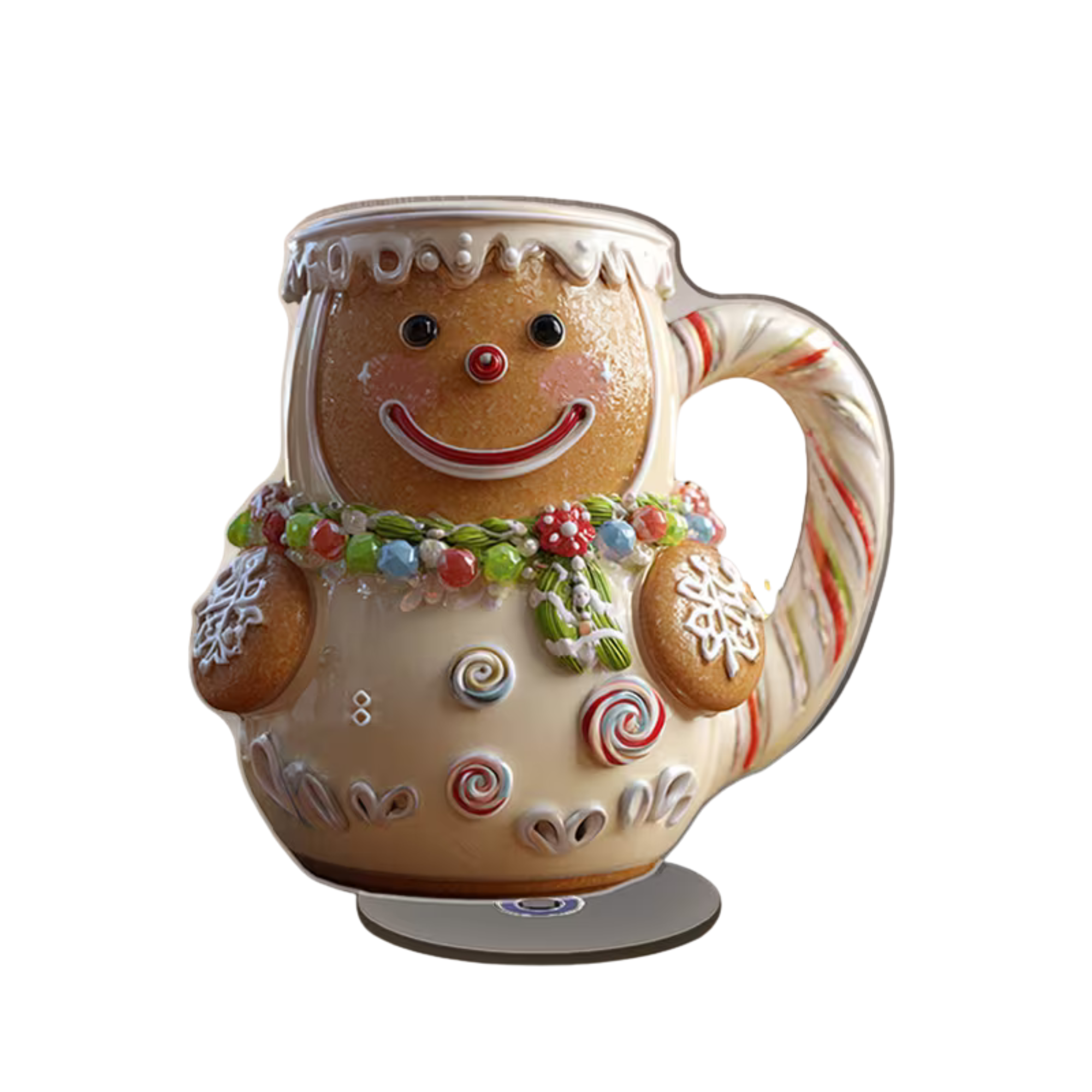 2D Flat Rotating Acrylic Gingerbread Cookie Character Cup With Icing Details