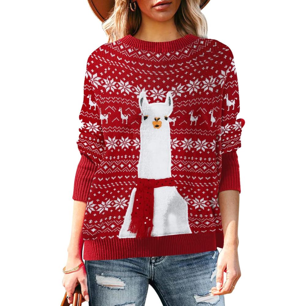 Long Sleeve Christmas Sweater With Holiday Print-Cozy Knit Sets