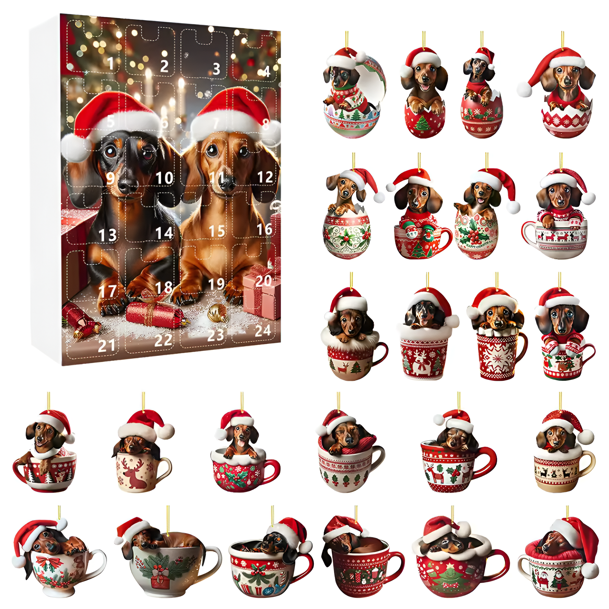 Dachshund Christmas Advent Calendar Acrylic Figurine Countdown Set
