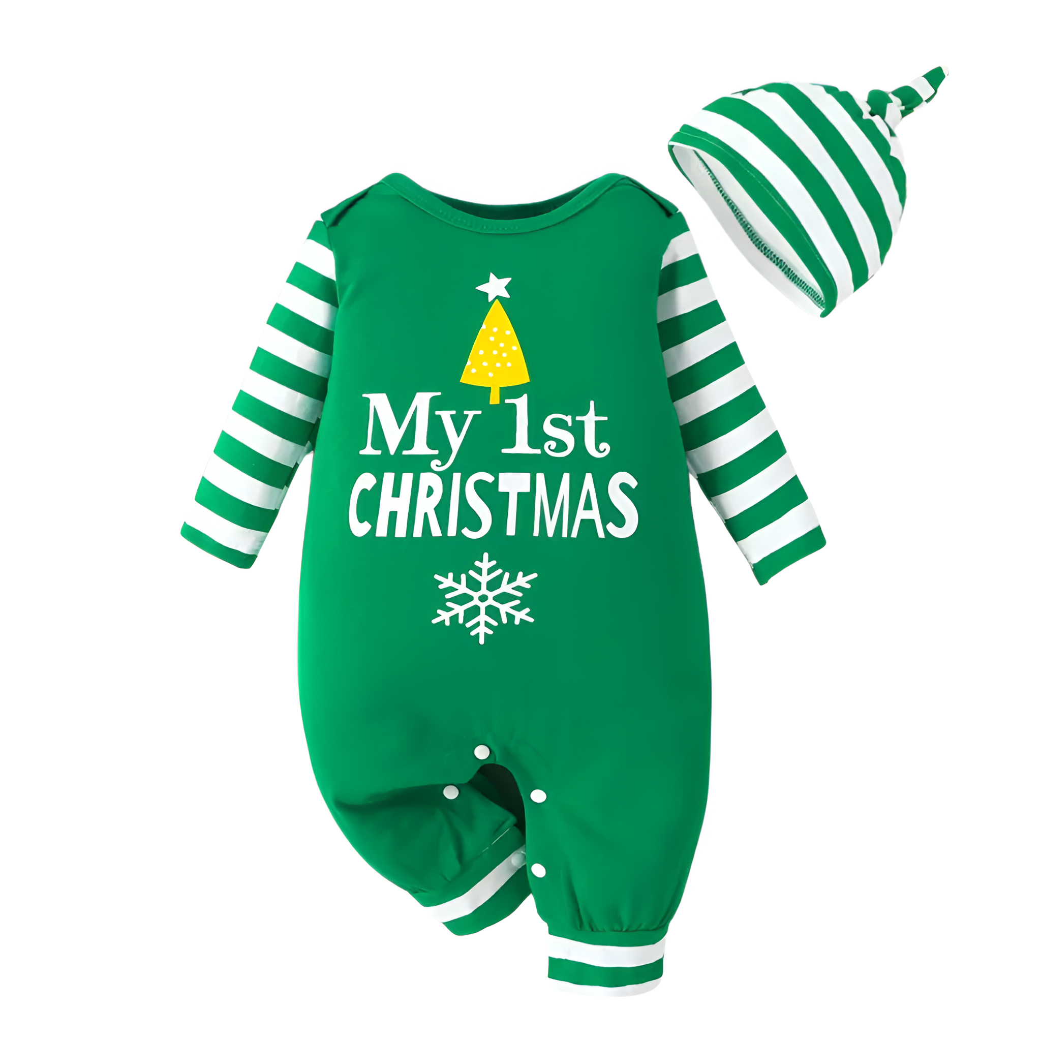 Christmas Printed Toddler Bodysuit With Hat Set