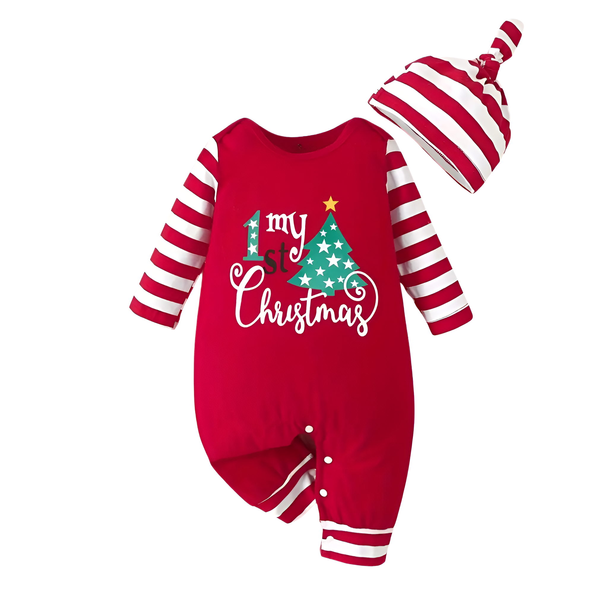 My First Christmas Printed Onesie Stripe Holiday Romper