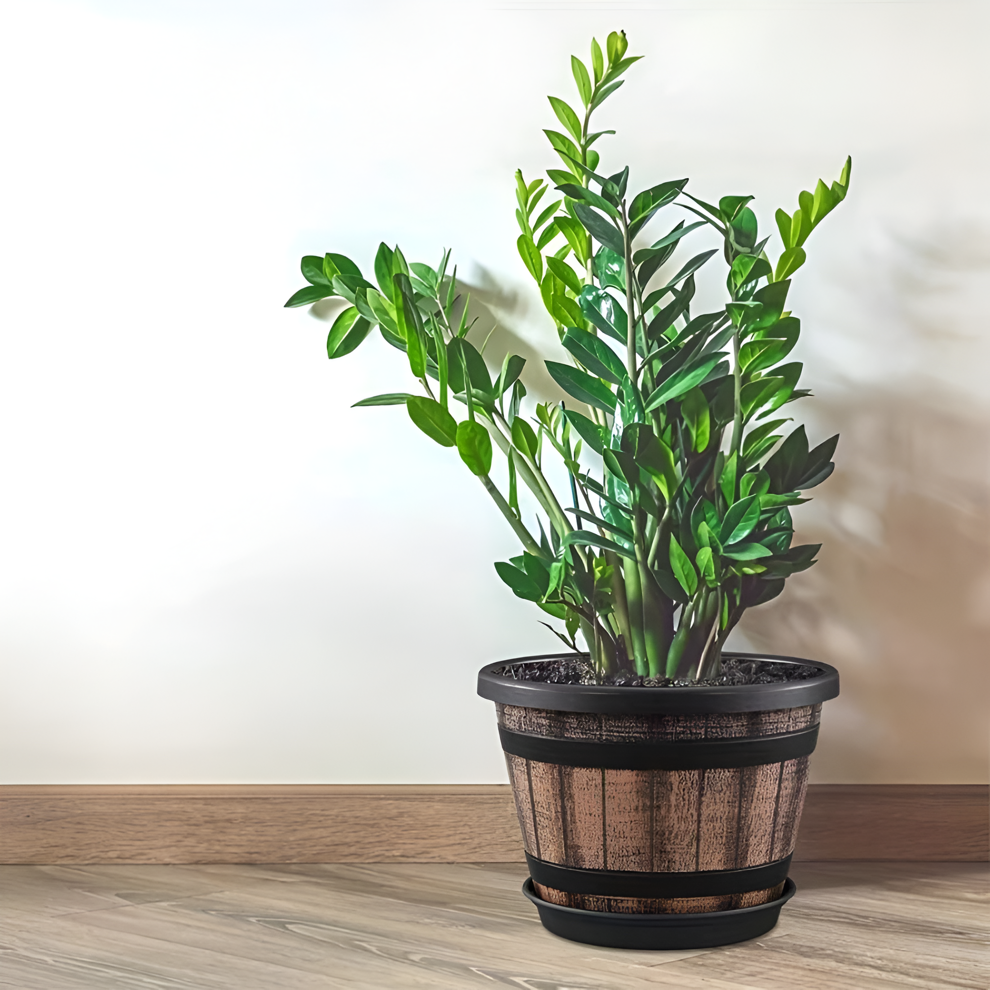 3 Pcs Whiskey Barrel Planter, Plastic Vintage Brown