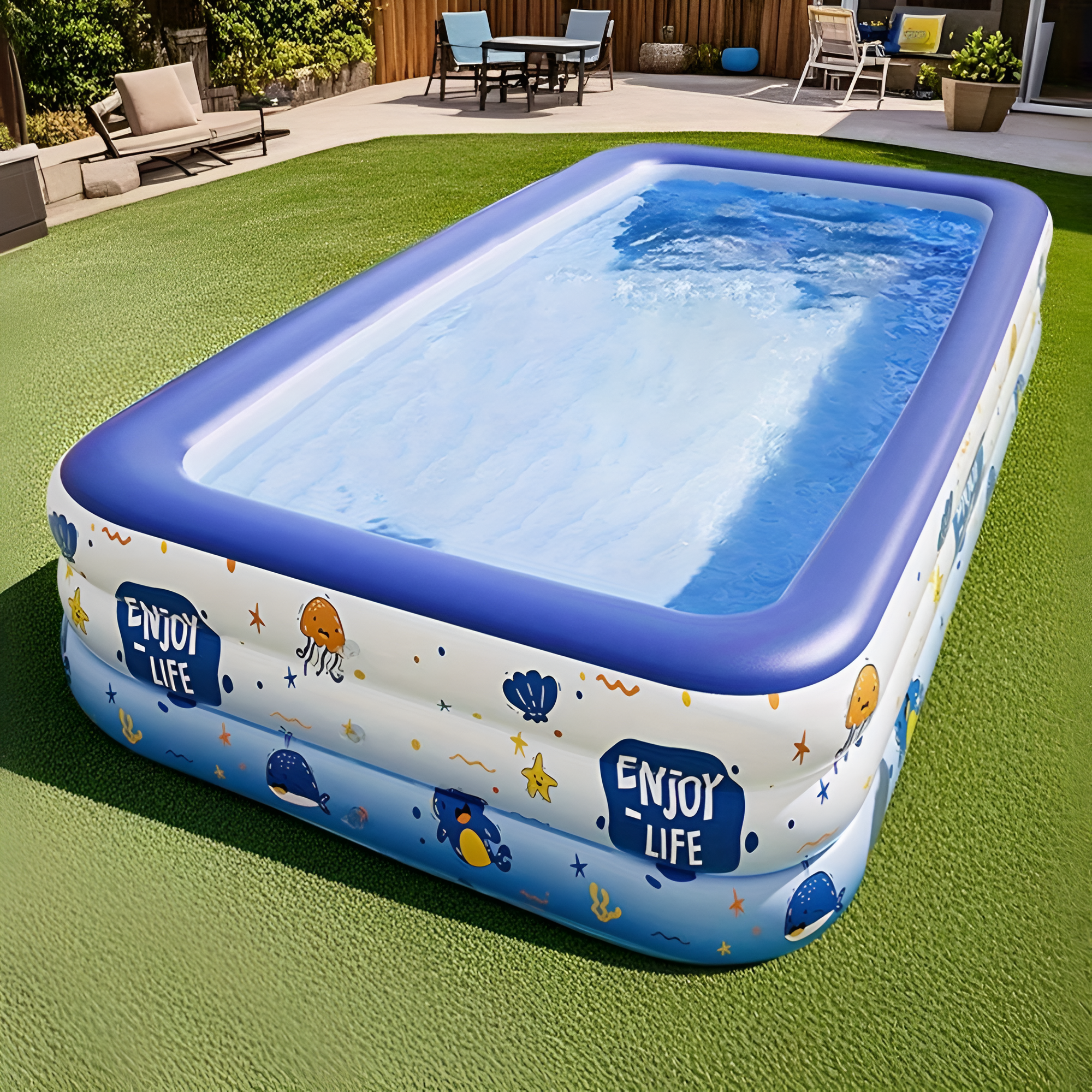 1pc Large Inflatable Swimming Pool, Ocean Design