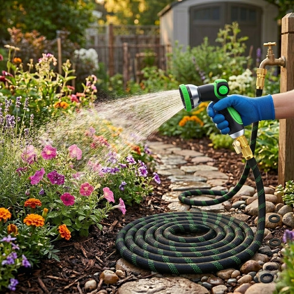 Braided Garden Hose Set With 10 Function Adjustable Spray Nozzle Lightweight Flexible Water Hose