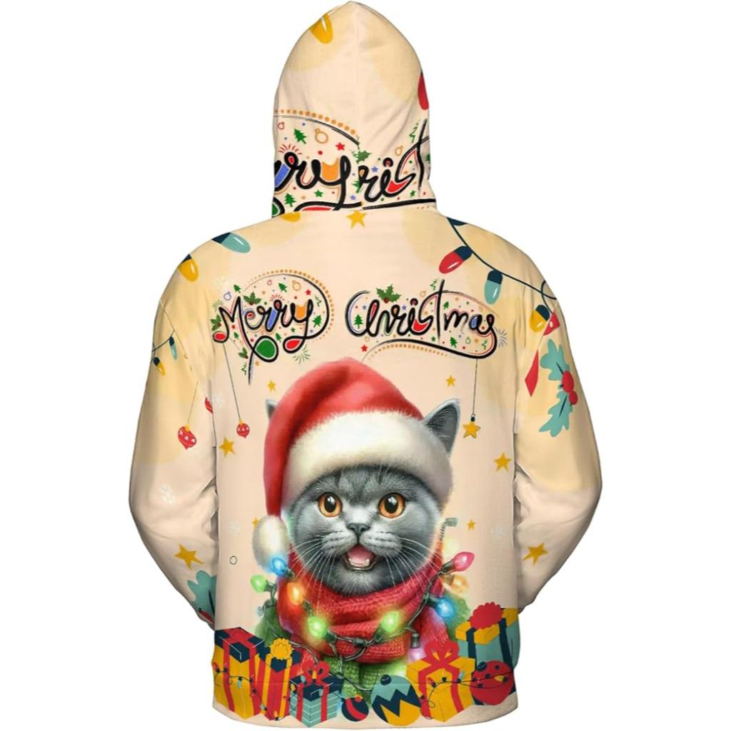 Christmas Cat Twinkling Lights All Over Print 3D Hoodie