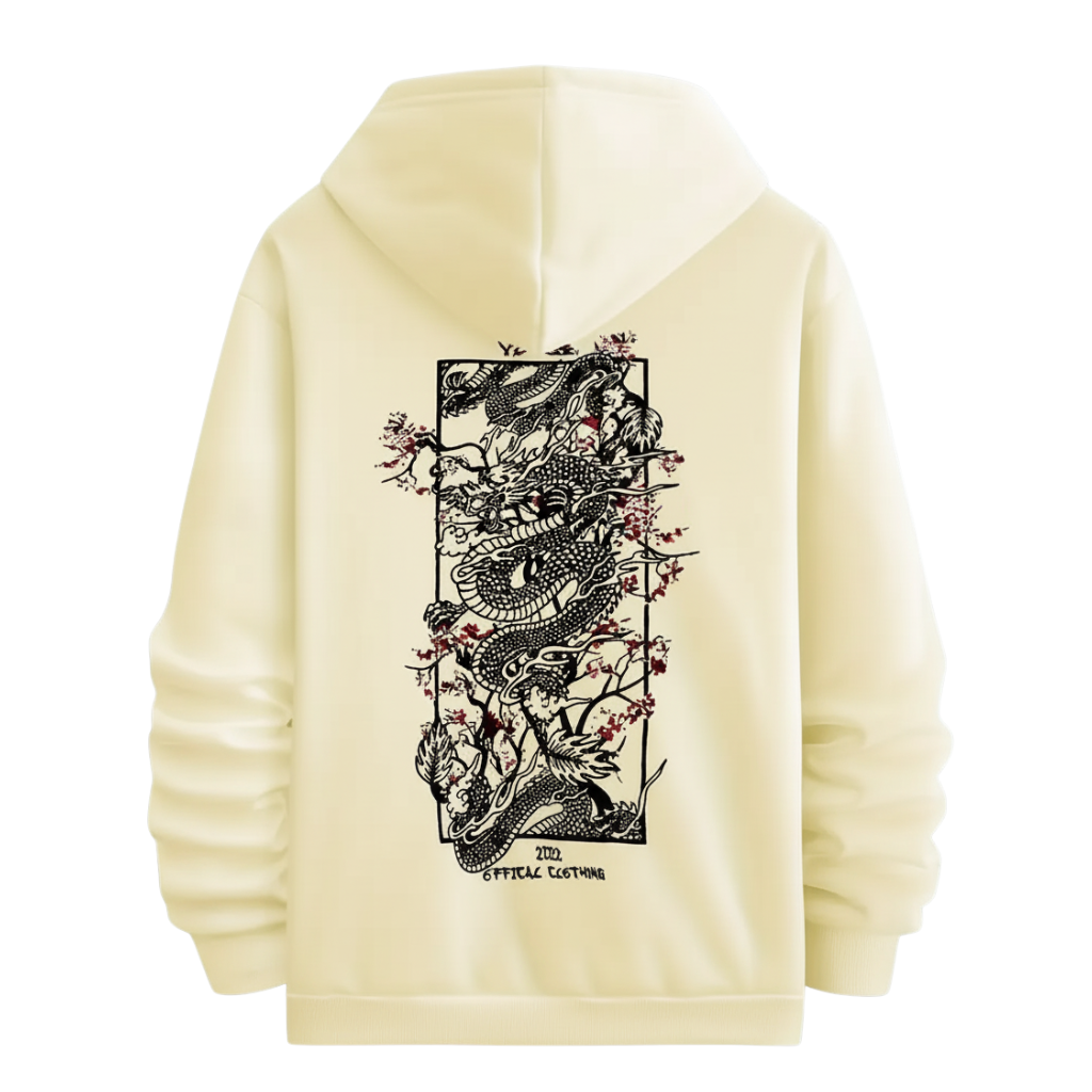 Men Dragon Pattern Print Hooded Sweatshirt