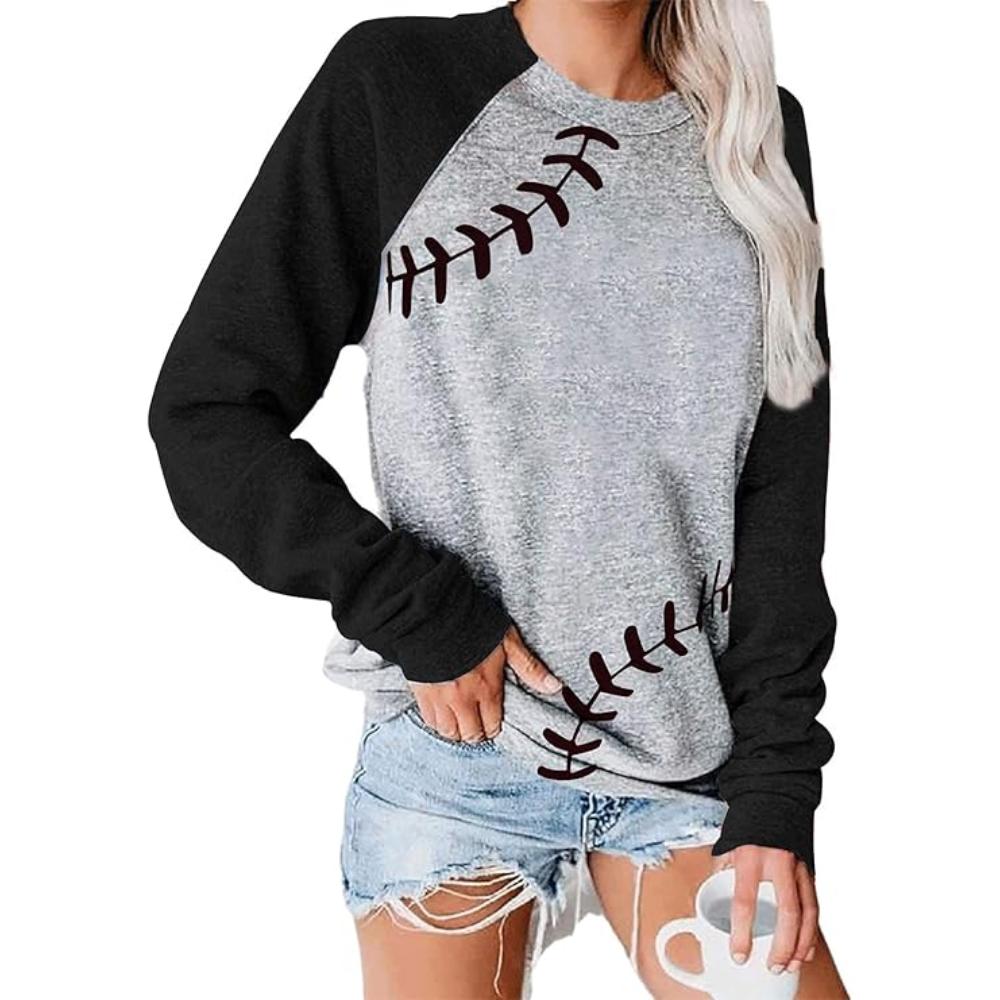 Baseball Stitch Print Pullover Sweatshirt Diamond Stitch Sweatshirt