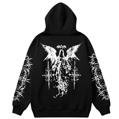 Men Angel Gothic Graphic Print Hoodie