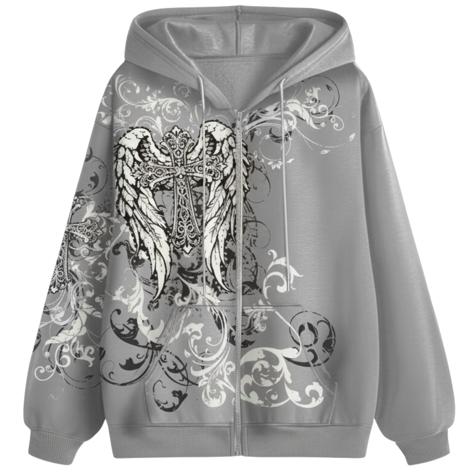 Women Gothic Angel Wings and Cross Graphic Hoodie
