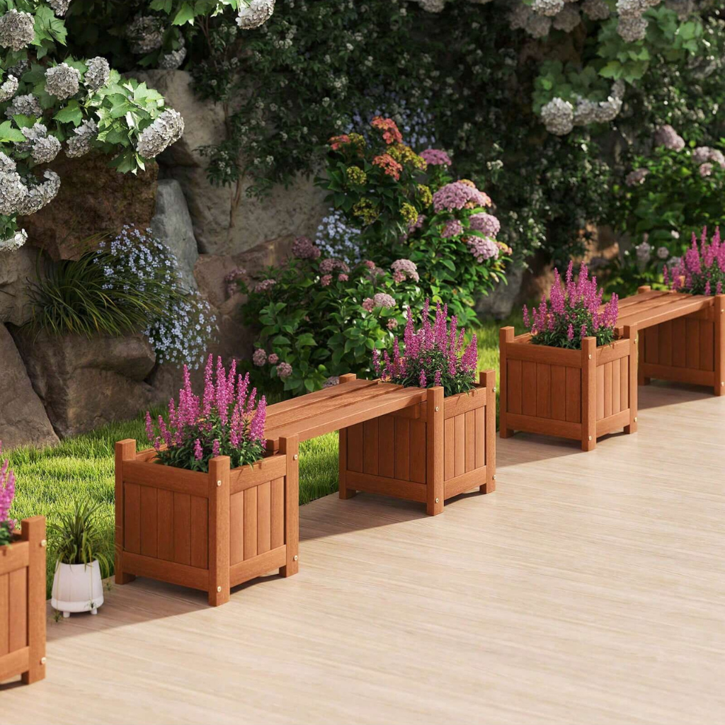 Outdoor Wooden Planter Box with Bench Seat