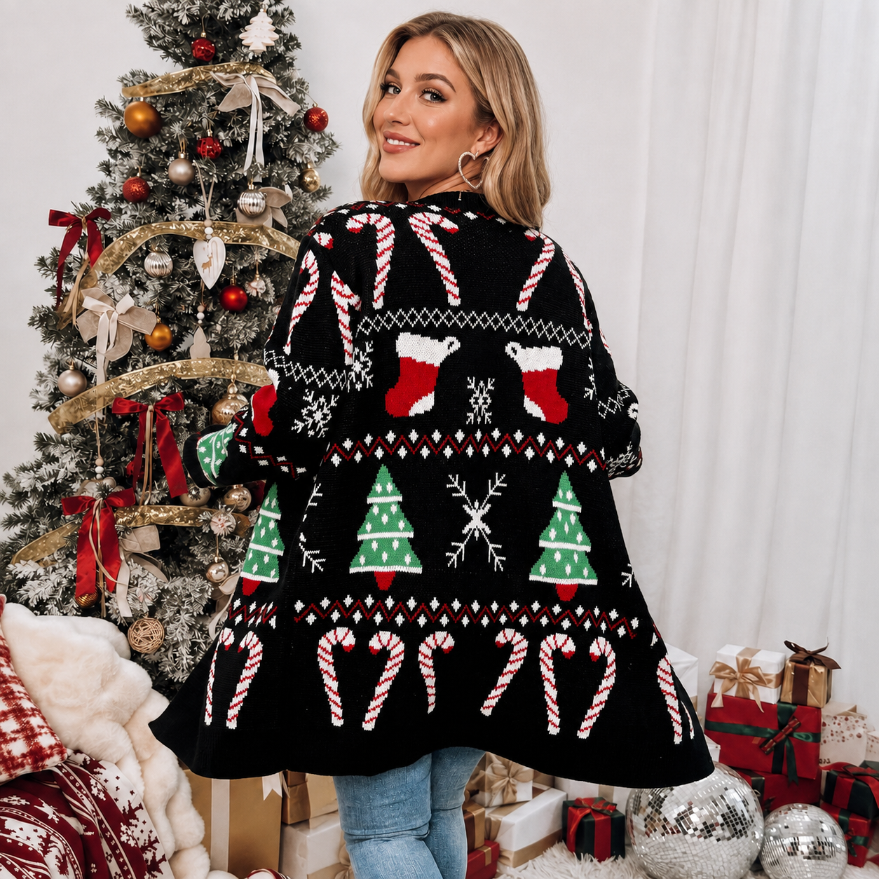 Casual Plus Size Loose Drop Christmas Cardigan Sweater For Women