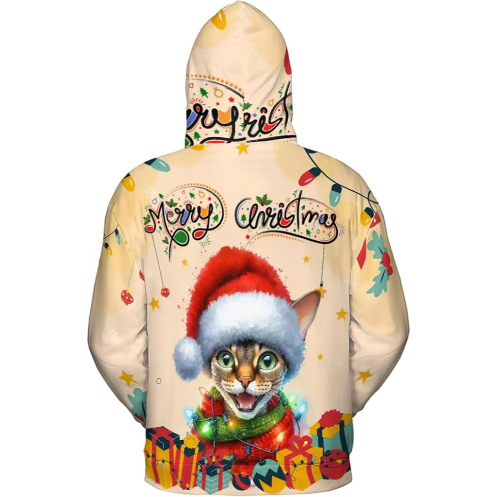 Christmas Cat Twinkling Lights All Over Print 3D Hoodie