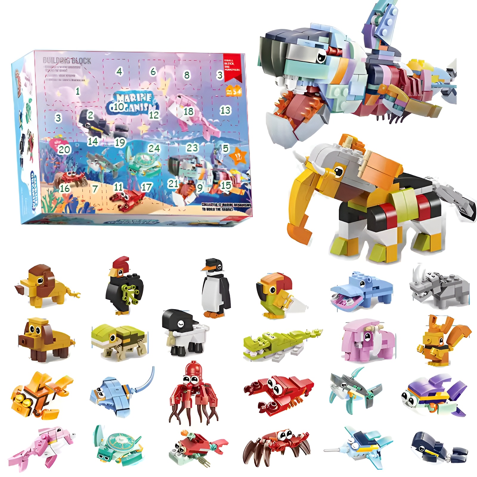 Christmas Advent Calendar Building Blocks Box DIY Christmas Train Tree Bricks for Kid Christmas Gift 24 Days