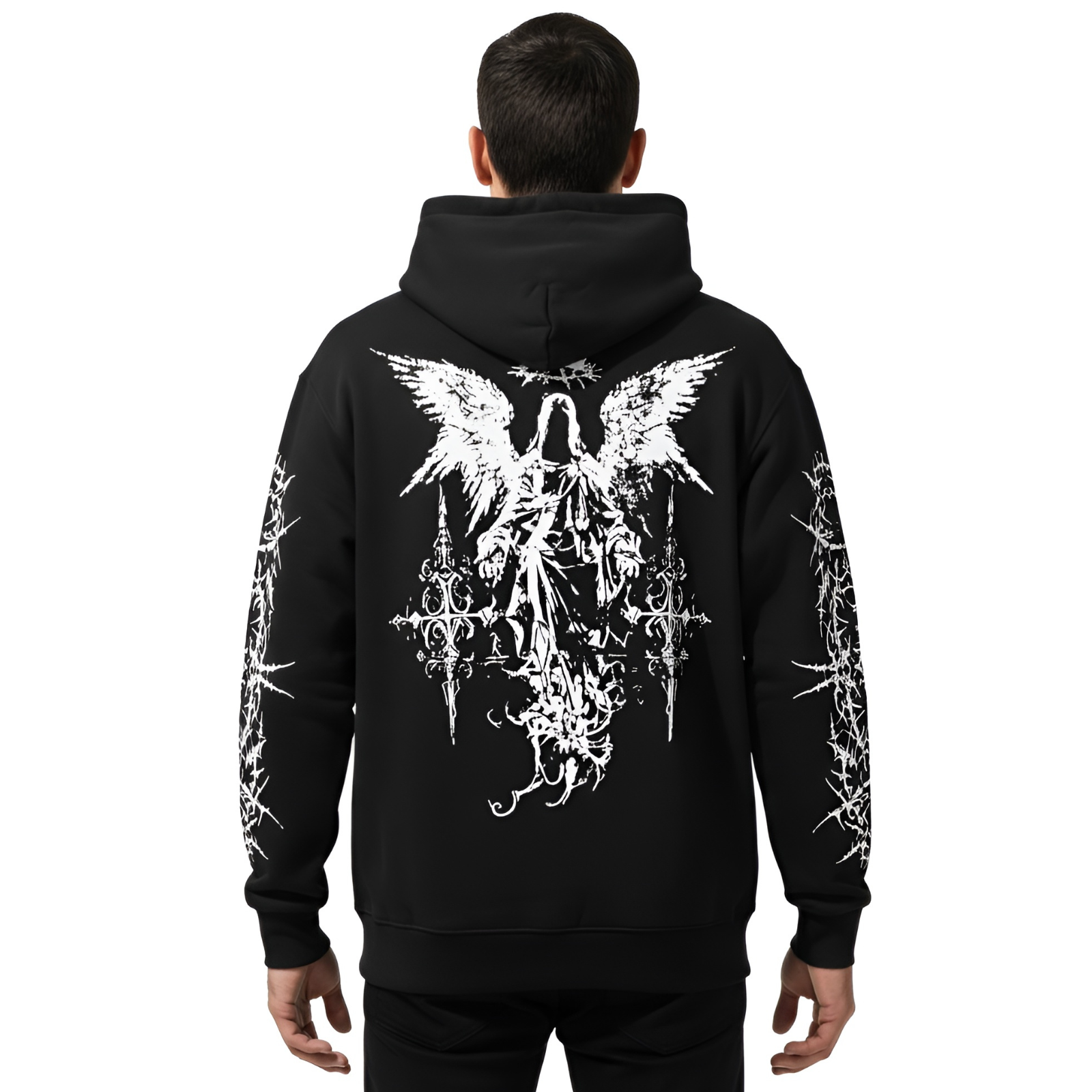 Men Angel Gothic Graphic Print Hoodie