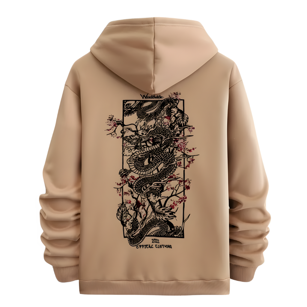 Men Dragon Pattern Print Hooded Sweatshirt