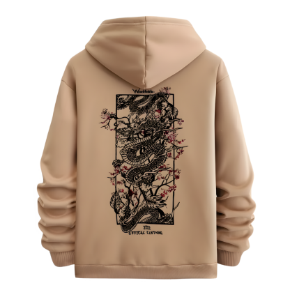 Men Dragon Pattern Print Hooded Sweatshirt