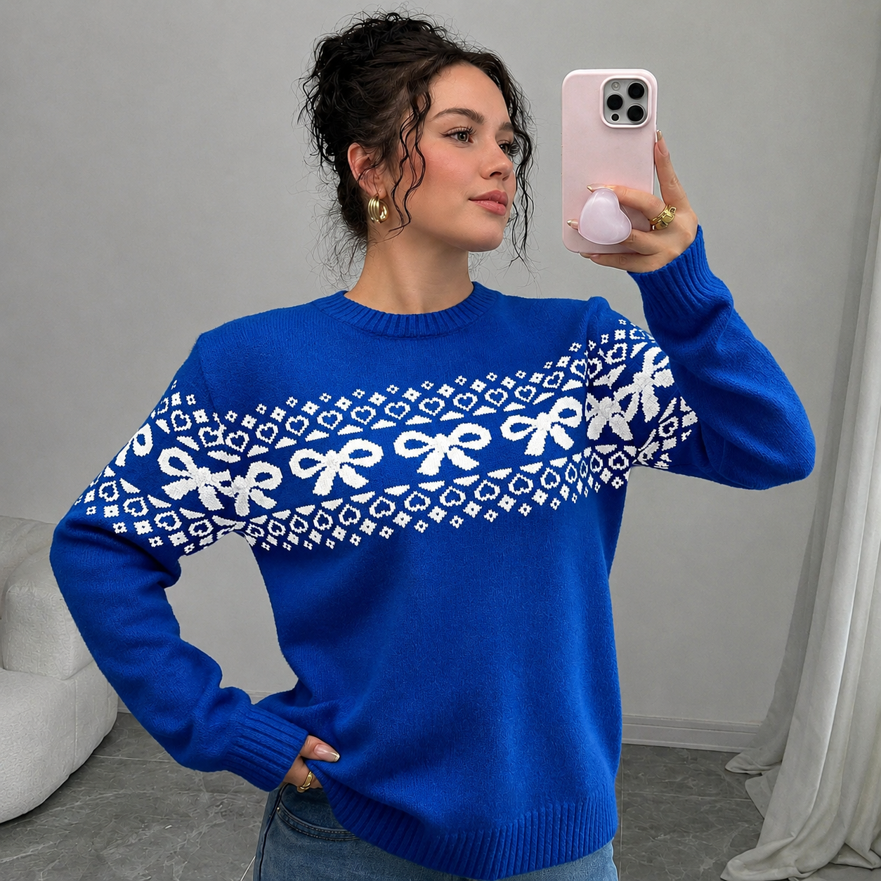 Casual Minimalist Everyday Bow Decor Christmas Sweater For Women