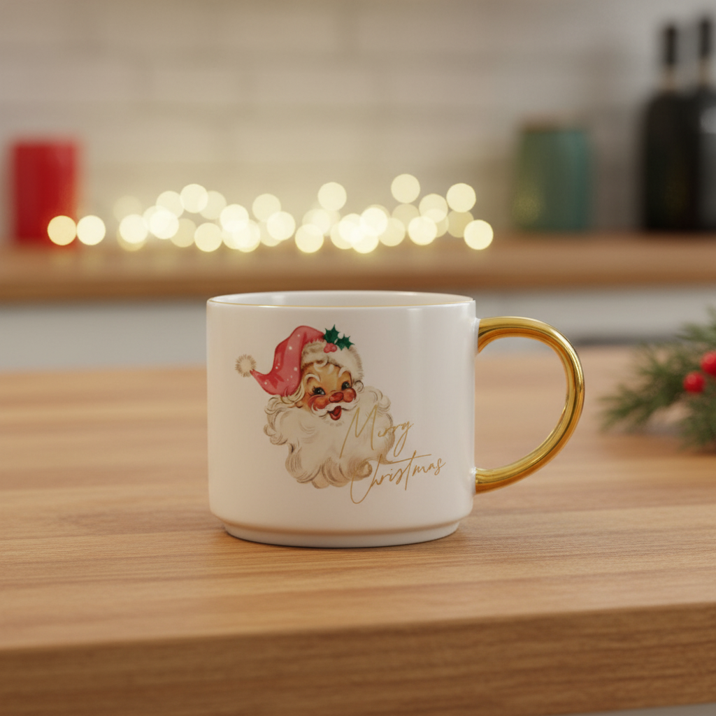 14oz Santa Christmas Coffee Mug With Gold Handle