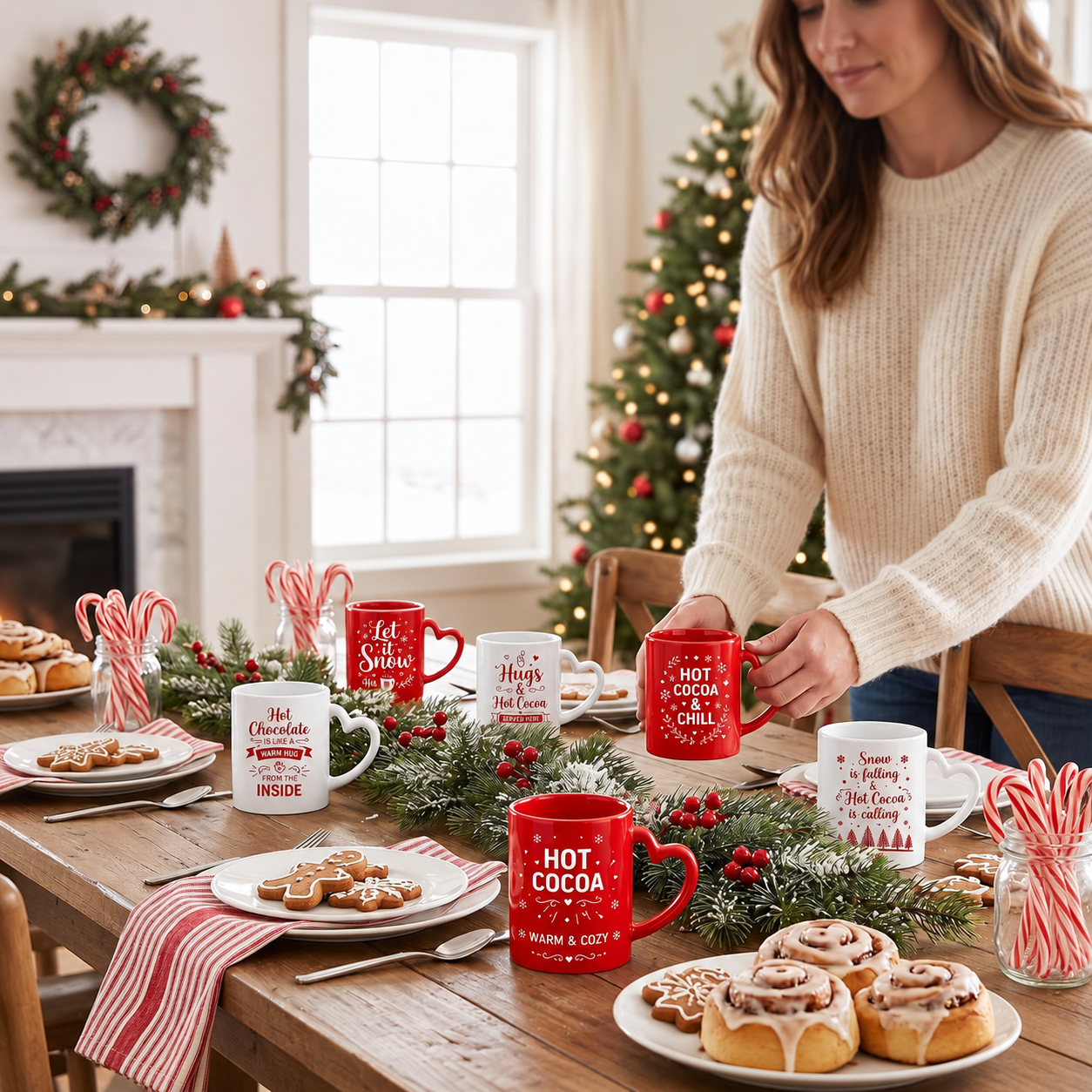 Pack Of 6 Santa Snowman Themed 10 Oz Coffee Cups