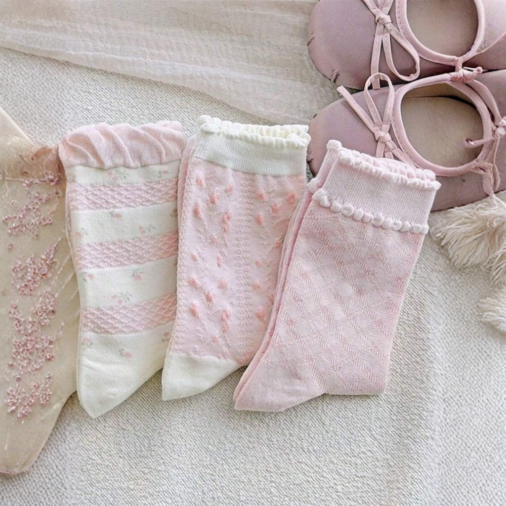 Pack of 4 Bow Mid Calf Crew Socks For Women