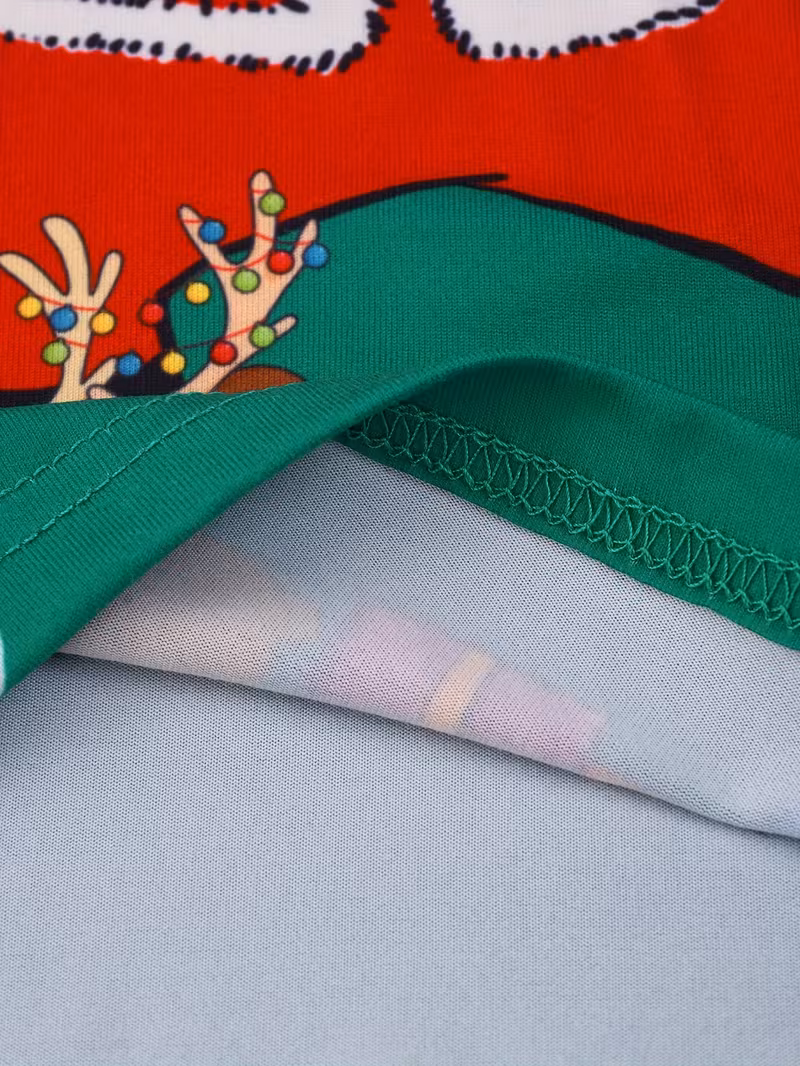 1 set boys casual pajama set cute christmas deer santa claus snowman print round neck long sleeve t shirts trousers comfy   set as daily gift green 4