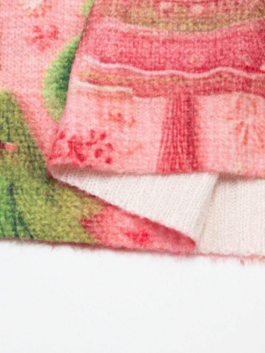 EMERY ROSE Women's 3D Printed Christmas Tree Sweater - Red And Green Pine Tree Crew Neck Casual Pullover Knit Top - Pink - View 4