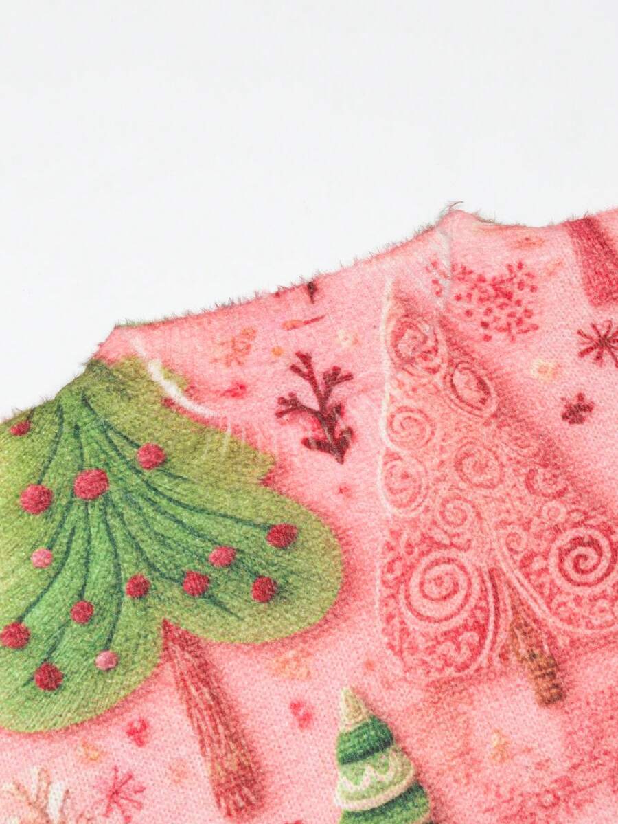EMERY ROSE Women's 3D Printed Christmas Tree Sweater - Red And Green Pine Tree Crew Neck Casual Pullover Knit Top - Pink - View 7