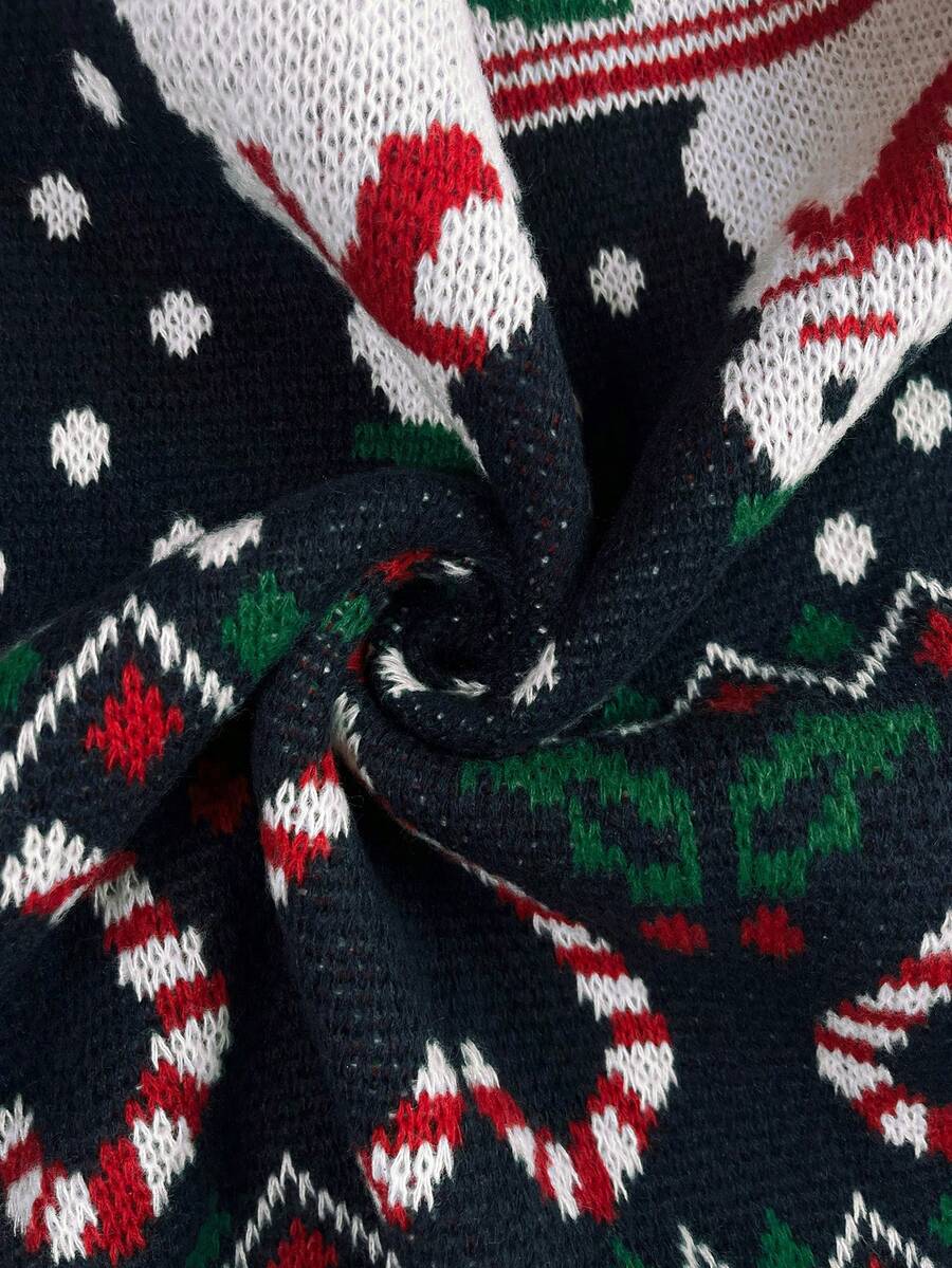 Women's Christmas Ugly Sweater Long-Sleeve Crew Neck Cardigan Top - Youthful & Vibrant, Cute, Perfect For Christmas Street - Navy Blue - View 9