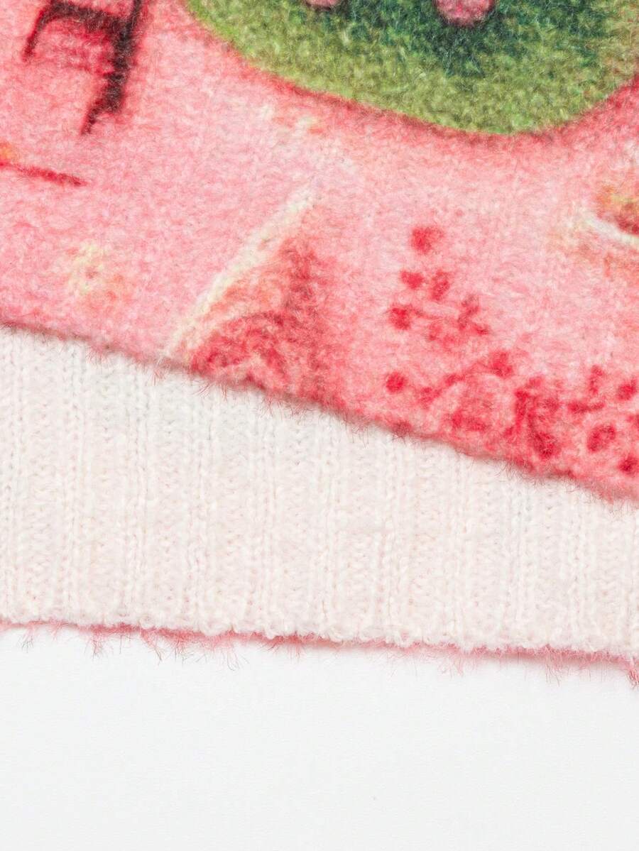 EMERY ROSE Women's 3D Printed Christmas Tree Sweater - Red And Green Pine Tree Crew Neck Casual Pullover Knit Top - Pink - View 3