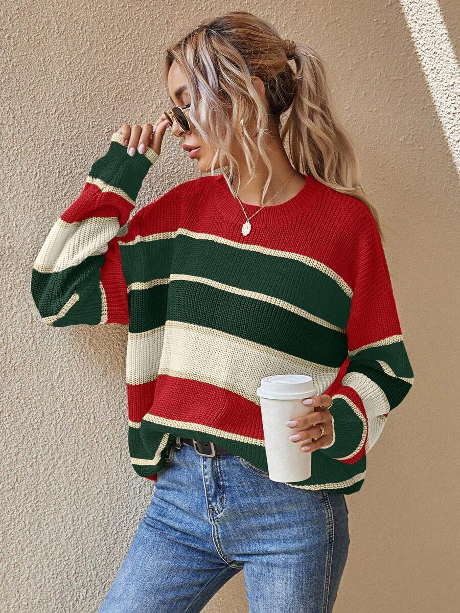 Block Christmas Pullover Sweater For Women