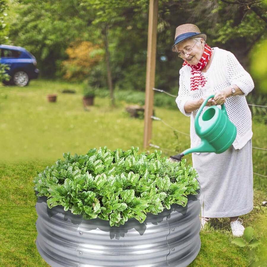 3 Pack Raised Garden Bed - Round Galvanized Metal, 2x2x1 Ft