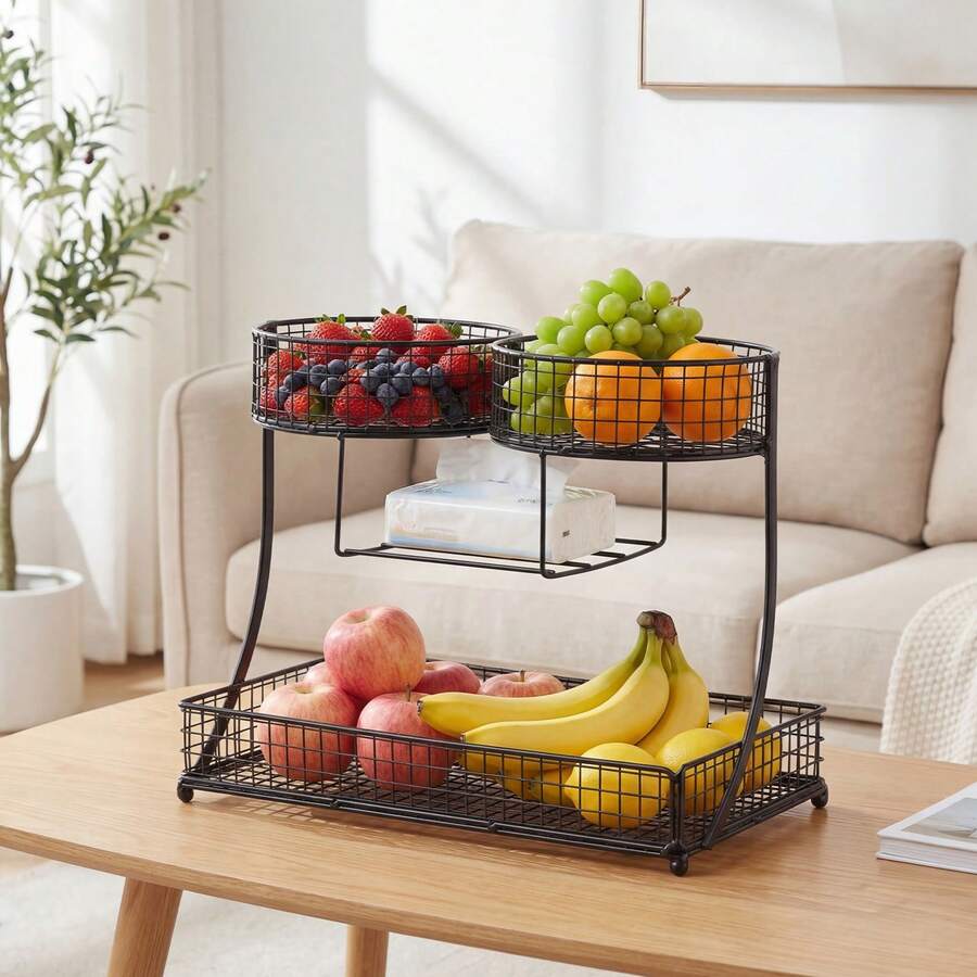 3 Tier Metal Fruit Basket Stand Rack For Kitchen And Dining