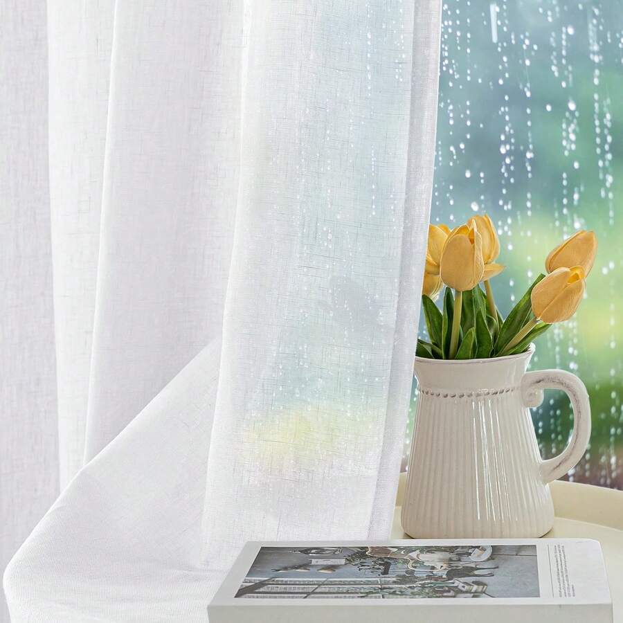 2 Pieces Of White Waterproof Outdoor Transparent Curtains