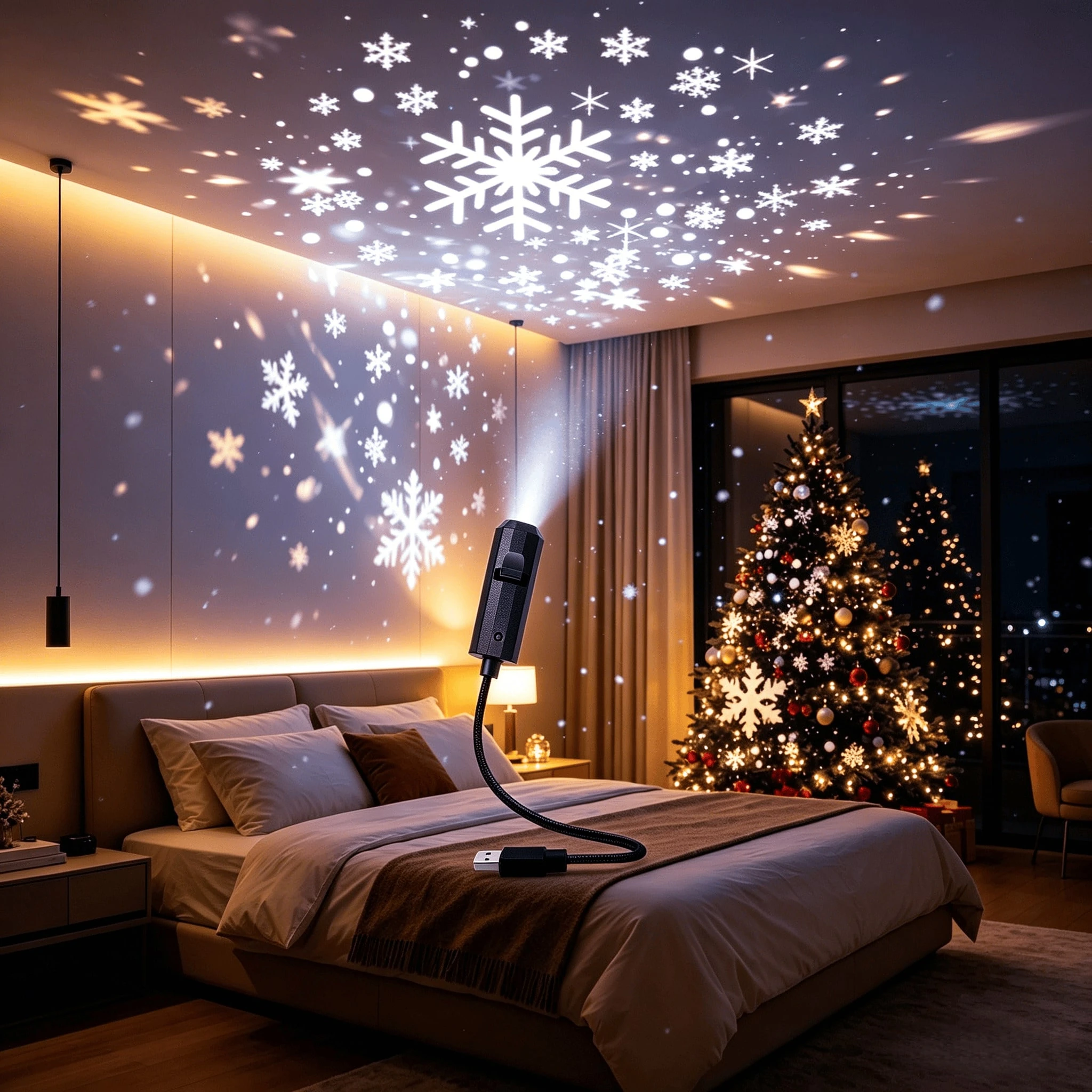 One Piece USB Christmas Snowflake LED Projector Night Light