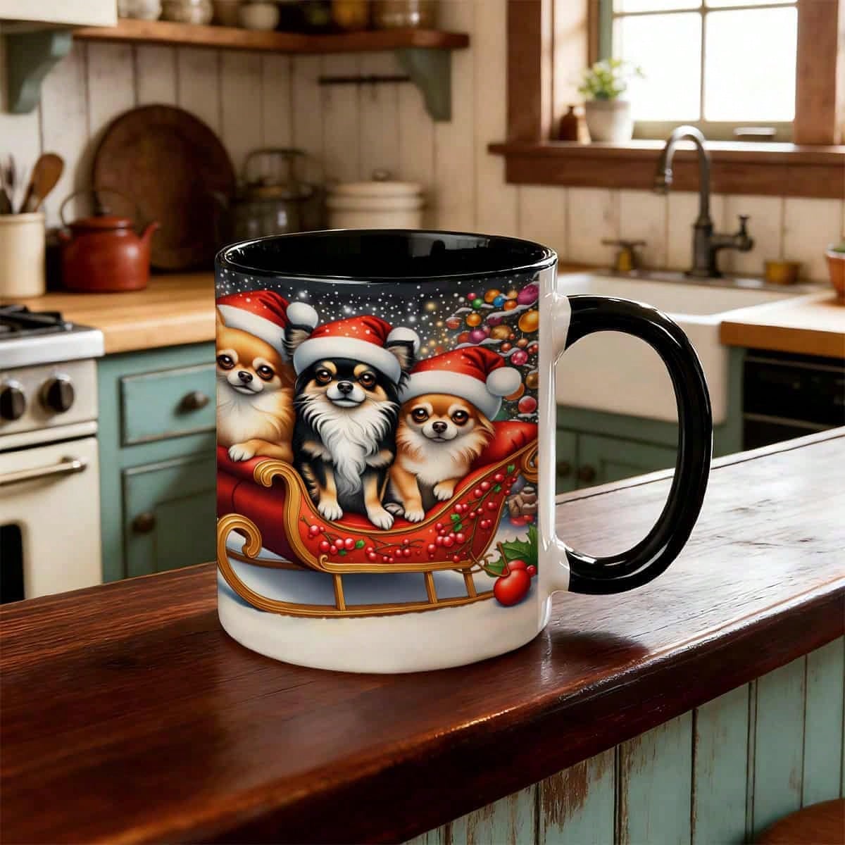 Christmas Chihuahua Santa Reindeer Print Coffee Mug