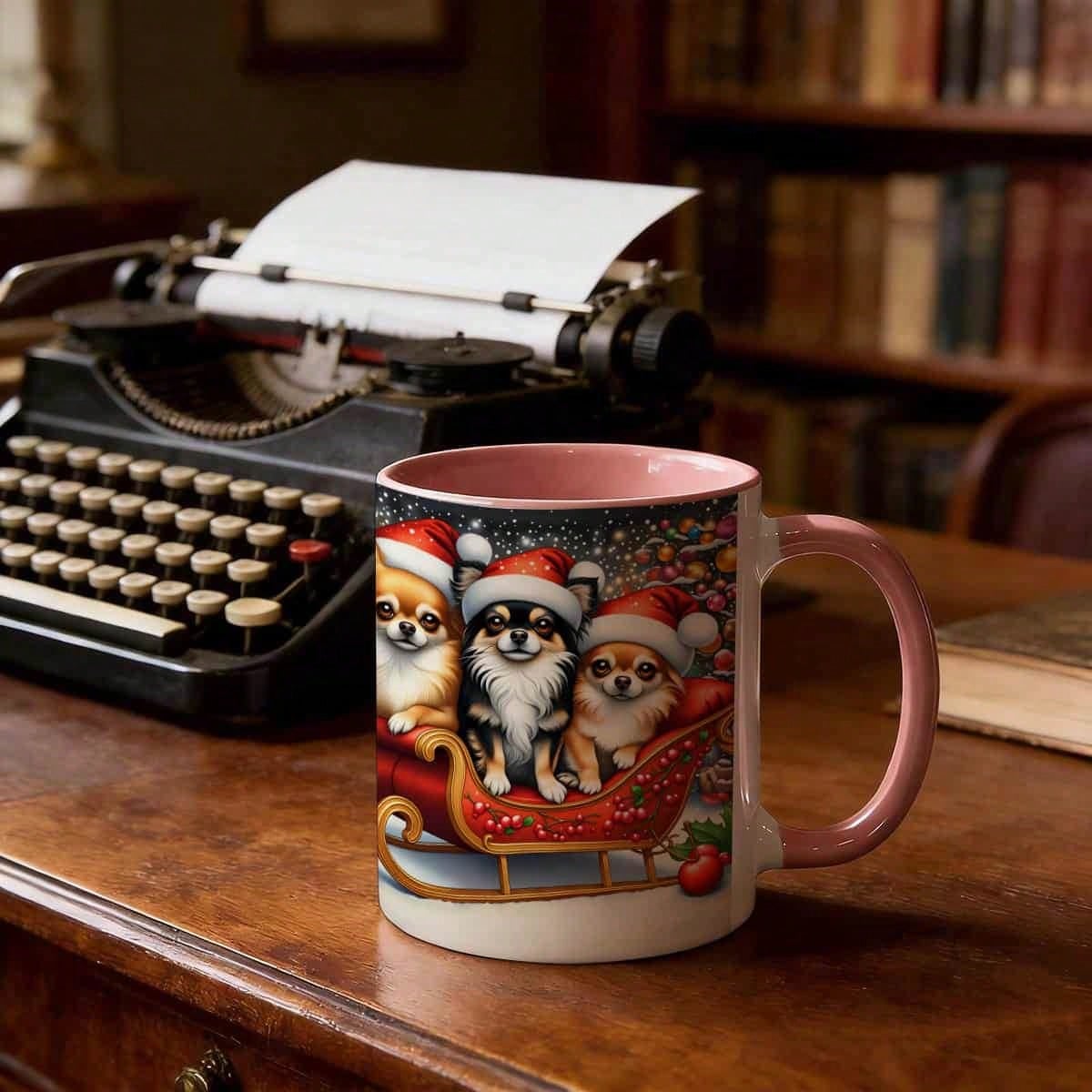 Christmas Chihuahua Santa Reindeer Print Coffee Mug